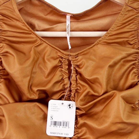 NWT Free People Ride Along Faux Leather Ruched Tank Top in Cowgirl Tan - Picture 10 of 11